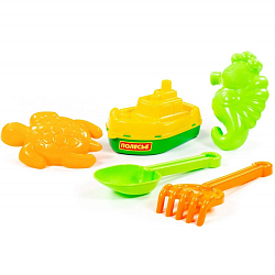 Набор ПОЛЕСЬЕ №370: кораблик "Буксир", совок №7, грабельки №7, формочки