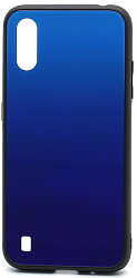 Задняя накладка GRADIENT для Samsung Galaxy A01 (007) синий со стеклянной вставкой