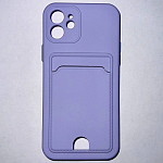 Силиконовый чехол BUTTON для iPhone 12 (Лиловый) с карманом для пластиковых карт