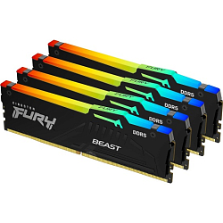 Оперативная память DDR5 128Gb (4x32Gb) Kingston Fury Beast, DDR5, 5200 MHz, CL40, с радиатором, RGB, (KF552C40BBAK4-128), чёрный