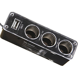 Разветвитель прикуривателя OLMIO CC-004 (3 порта + 1 порт USB 2.1A) черный