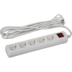 Сетевой удлинитель  1.5м ЭРА UX-5es-1,5m, 5гн 1,5м с/з  с выкл. ПВС 3x0,75