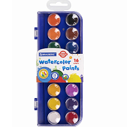 Краски акварельные BRAUBERG "PREMIUM" 16 цветов, круглые кюветы 23 мм, пенал, 191744