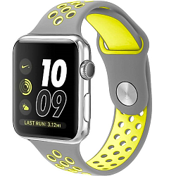 Силиконовый ремешок NIKE BAND 42/44/45/49mm, № 21_серый & салатовый