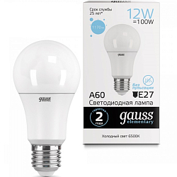 Лампа светодиодная GAUSS Elementary A60 12W/6500K/E27