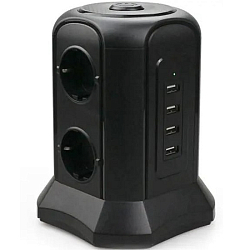 Сетевой фильтр 2.0м TESSAN TP-VB4U6E, 6 розеток, 4 USB выхода, чёрный