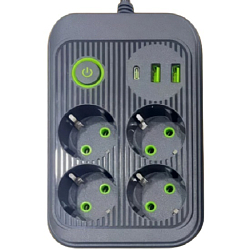 Сетевой фильтр  2.0м DREAM A6, черный, 2USB+Type-C 4 розетки 10А (181365)