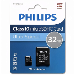Micro SD 32Gb PHILIPS Class 10 + адаптер SD