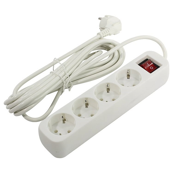 Сетевой удлинитель  5.0м DEFENDER S450, белый, 4 розетки, с/з, выключ.