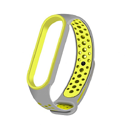 Силиконовый ремешок WB07 Sport N Xiaomi Mi Band 5/Mi Band 6 на кнопке (регулируемый) (gray/green)