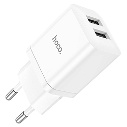Сетевое ЗУ 2USB 2.1A HOCO N25, Maker, белый, Lightning