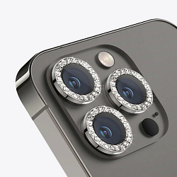 Противоударное стекло на камеру для iPhone 14 Pro Max черный  стразы