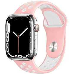 Силиконовый ремешок NONAME для Apple Watch 42mm розовый-белый, с перфорацией