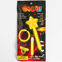 Неоновые аксессуары, набор 4 предмета: жезл, браслет, кольцо, подвеска, цвета МИКС