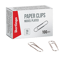 Скрепки канц. 28мм никел.  100шт. BERLINGO арт.ВК2511