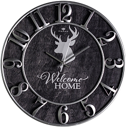 Часы настенные РУБИН "Welcome Home", из дерева, черный+серебро, d=38 (3841-001)