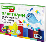 Пластилин классический BRAUBERG KIDS, 16 цветов, 320 г, со стеком, 106508
