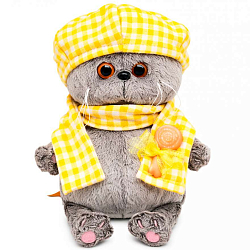 Мягкая игрушка Кот Басик baby в берете и шарфе в клетку 18 см (BB-146)