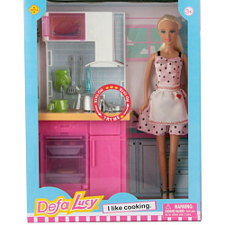Игровой набор с куклой DEFA Lucy "Кухонный гарнитур" (29 см, аксесс., в ассорт.)