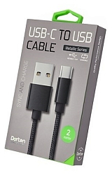 Кабель USB <--> Type-C  2.0м DORTEN DN303401 Metallic Series (black/черный)