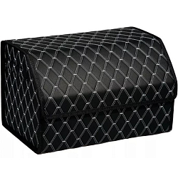 Органайзер автомобильный FOR CARS 3D 70*30*30 черный/белая нить/черный кант, экокожа, 2-й ромб