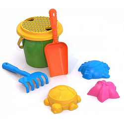 Набор для игры в песке №11: сито, ведро, 3 формочки, грабли, совок