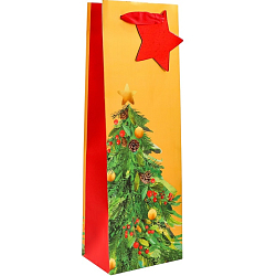 Пакет подарочный новогодний под бутылку, упаковка "Дивная ёлка", 12 х 36 х 8,5 см.
