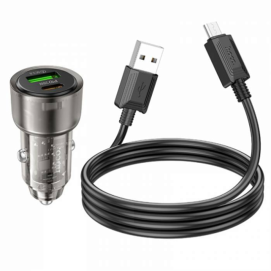 Авто ЗУ 1USB/1Type-C HOCO Z52 Spacious, черный, 38W, PD38W + QC3.0