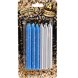 Набор свечей для торта "Спарк", 12 шт, 8 см, синий и серебряный металлик   9943322