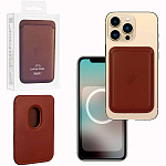 Кошелек для карт Leather Wallet Umber iPhone 12-15 Pro Max (Анимация NFC Clear) с лого