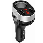 Разветвитель прикуривателя HOCO Z29 (1 выход+ 2USB) чёрный (с экраном)
