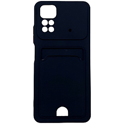 Силиконовый чехол BUTTON для Xiaomi Redmi NOTE 11/NOTE11S (Черный) с карманом для пластиковых карт