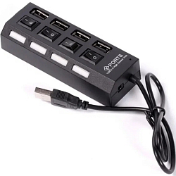 USB-Хаб SMARTBUY СуперЭконом SBHA-7204-B, черный, 4 порта,  с выключателями