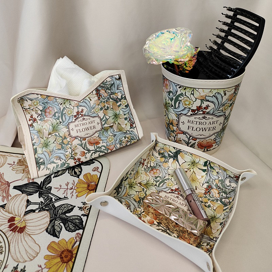 Коврик для сушки посуды цветы бежевый 30х40 см  