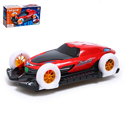 Машина FLYING, вращение на 360, свет и звук, работает от батареек, цвет красный