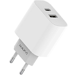 Сетевое ЗУ 1USB/1Type-C 6A MAXVI CHL-602PD, белое, 30W