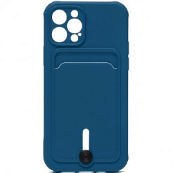 Задняя накладка ZIBELINO Card Holder для iPhone 13 Pro (синий) с выталкивателем карты