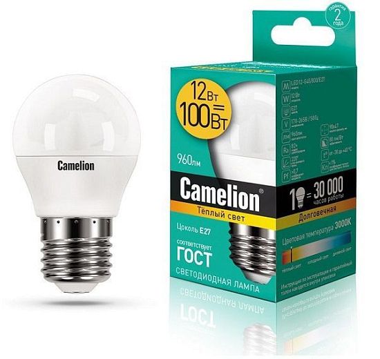 Лампа светодиодная CAMELION G45 12W/3000K/E27