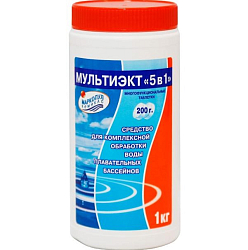 М65, Маркопул Кемиклс, МУЛЬТИЭКТ "5 в 1", 1кг банка, таблетки 200г, компле ксное средство для обеззараживания и очистки воды, уп.12