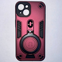 Задняя накладка МОБИЛИС для iPhone 14, бордовый противоударная с кольцом 360°