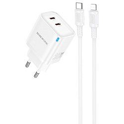 Сетевое ЗУ 2Type-C 3A BOROFONE BA85A White, Type-C/Lightning