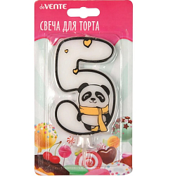 Свеча-цифра для торта "Панда" 5, с рисунком, белая
