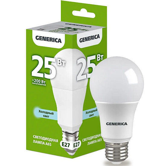 Лампа светодиодная GENERICA A65 25W/6500К/E27