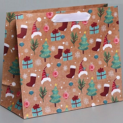 Пакет крафтовый горизонтальный «Новогодние подарочки», ML 27 × 23 × 11,5 см   7691501