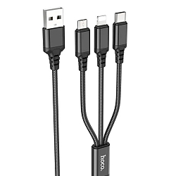 Кабель USB <--> 2*Lightning/Type/CMicroUSB  1.0м HOCO X76 чёрный, красный