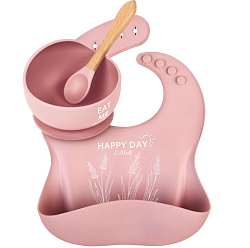 Детская посуда в наборе M&B: нагрудник, тарелка на присоске, ложка, силикон, пыльная роза 9081164