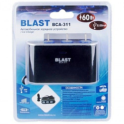 Разветвитель прикуривателя BLAST BCA-311 (3 выхода+1USB), блистер