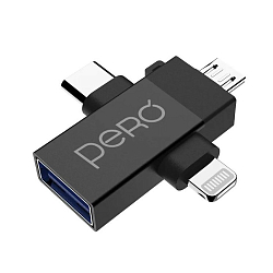 Переходник OTG PERO AD14 OTG LIghtning/Type-C/mocroUSB черный