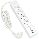 Сетевой фильтр  2.0м Cablexpert Exnovo EXN-4-CU2-W-2, белый, 4 розетки, 16А, ур.защиты 4+