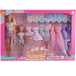 Набор с куклами DEFA Lucy "Гардероб сестрёнок" (2 шт., 29 и 20 см, 8 платьев, аксесс., розовый)